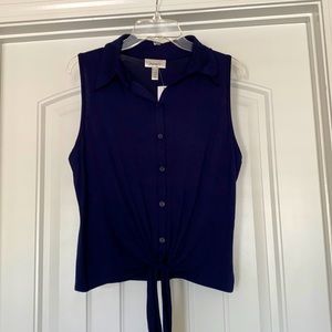 NWT Navy Sleeveless Collared Shirt, Petite Small